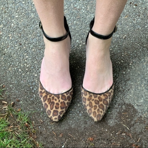 New Direction Leopard print calf hair pointed toe kitten heel pumps Sz 8 - Picture 2 of 7